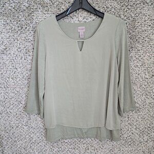 Chicos Easywear Top Womens 1 US Medium Green Keyhole Neck‎ Blouse Casual Ladies